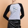 Women Daisy Street Tops-Deer Contrast Raglan Sleeve Tee