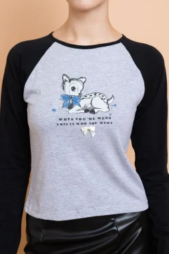 Women Daisy Street Tops-Deer Contrast Raglan Sleeve Tee