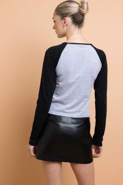 Women Daisy Street Tops-Deer Contrast Raglan Sleeve Tee