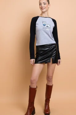 Women Daisy Street Tops-Deer Contrast Raglan Sleeve Tee