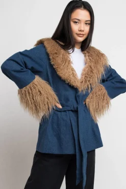 Women Daisy Street Jackets-Coat With Faux fur Detail