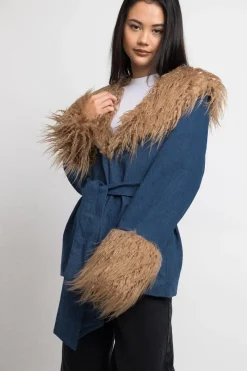 Women Daisy Street Jackets-Coat With Faux fur Detail