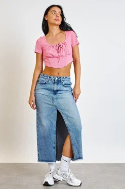 Women Daisy Street Skirts-Denim Midi Skirt
