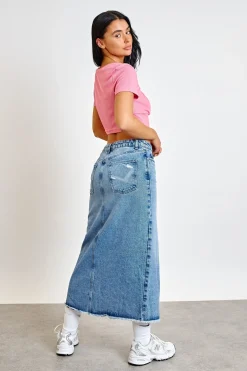Women Daisy Street Skirts-Denim Midi Skirt