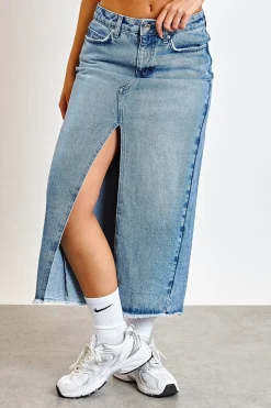Women Daisy Street Skirts-Denim Midi Skirt