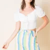 Women Daisy Street Skirts-Denim Mini Skirt in Pastel Rainbow Stripe
