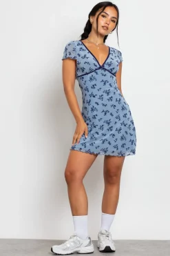 Women Daisy Street Dresses-Devore Mesh Mini Dress With Velvet Ribbon Trim