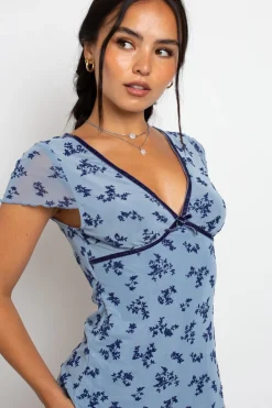 Women Daisy Street Dresses-Devore Mesh Mini Dress With Velvet Ribbon Trim