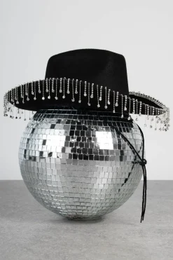 Women Daisy Street Accessories | Partywear-Diamante Tassel Cowboy Hat in