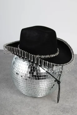 Women Daisy Street Accessories | Partywear-Diamante Tassel Cowboy Hat in