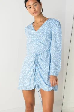 Women Daisy Street Dresses-Ditsy Floral Dress with Ruching Detail