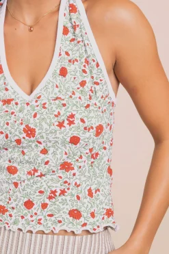 Women Daisy Street Tops-Ditsy Jersey Halter Neck Top