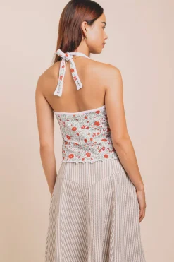 Women Daisy Street Tops-Ditsy Jersey Halter Neck Top