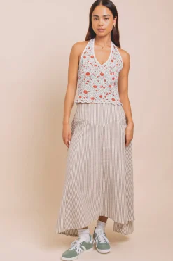 Women Daisy Street Tops-Ditsy Jersey Halter Neck Top