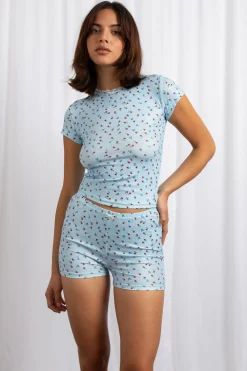Women Daisy Street Tops-Ditsy Ribbed Jersey Baby Tee With Lace Trim
