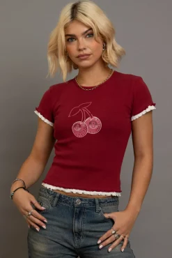 Women Daisy Street Tops | T-Shirts-Double Layer Haylie Baby Tee