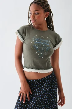 Women Daisy Street T-Shirts-Double Layer Effect Baby Tee