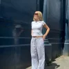Women Daisy Street Trousers-Drawstring Wide Leg Trousers In