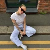 Women Daisy Street Trousers-Drawstring Wide Leg Trousers In