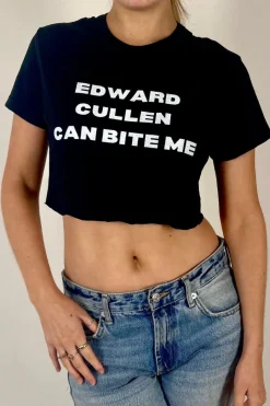 Women Daisy Street T-Shirts-Edward Cullen Cropped Baby Tee