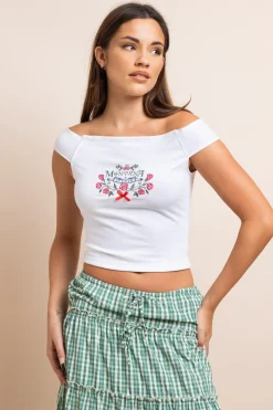 Women Daisy Street Tops-Embroidered Off The Shoulder Top