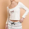 Women Daisy Street Tops-Embroidered Detail Long Sleeve Tee