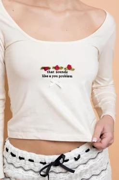Women Daisy Street Tops-Embroidered Detail Long Sleeve Tee