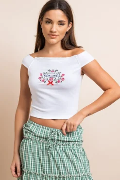 Women Daisy Street Tops-Embroidered Off The Shoulder Top