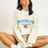 Women Daisy Street Hoodies & Sweatshirts-Fleece Back Sweater With Brooklyn Embroidery