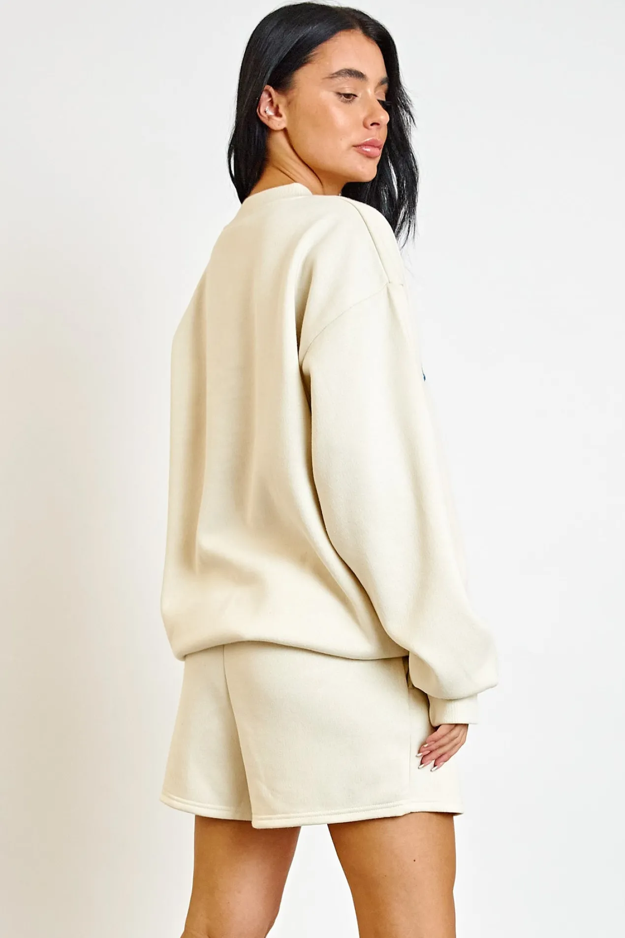 Women Daisy Street Hoodies & Sweatshirts-Fleece Back Sweater With Brooklyn Embroidery