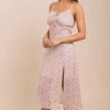 Women Daisy Street Dresses-Floral Midi Dress With Split And Cross Back