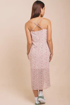 Women Daisy Street Dresses-Floral Midi Dress With Split And Cross Back