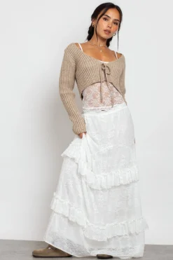 Women Daisy Street Skirts-Frill Detail Lace Maxi Skirt