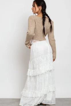 Women Daisy Street Skirts-Frill Detail Lace Maxi Skirt