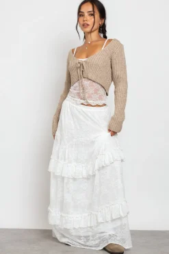 Women Daisy Street Skirts-Frill Detail Lace Maxi Skirt