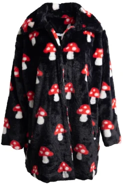 Women Daisy Street Jackets-Fur Coat in Mushroom Print
