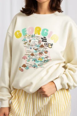 Women Daisy Street Hoodies & Sweatshirts-Georgia Map Graphic Pullover Sweatshirt