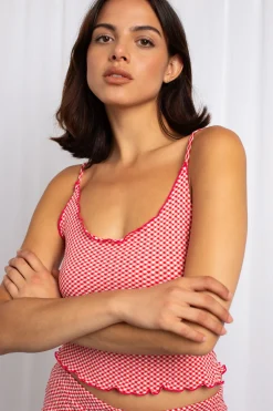 Women Daisy Street Tops-Gingham Babylock Edge Cami Top