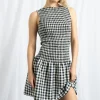 Women Daisy Street Dresses-Gingham Boat Neck Mini Dress