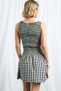 Women Daisy Street Dresses-Gingham Boat Neck Mini Dress