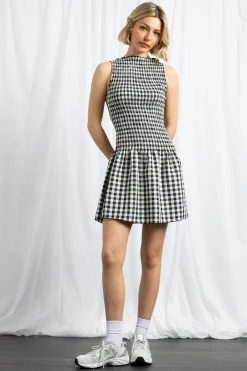 Women Daisy Street Dresses-Gingham Boat Neck Mini Dress