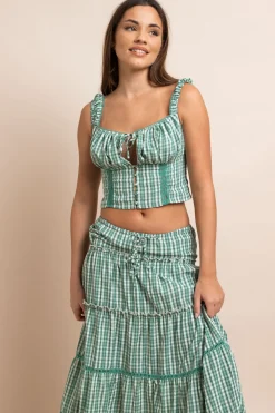 Women Daisy Street Tops-Gingham Check Milkmaid Top