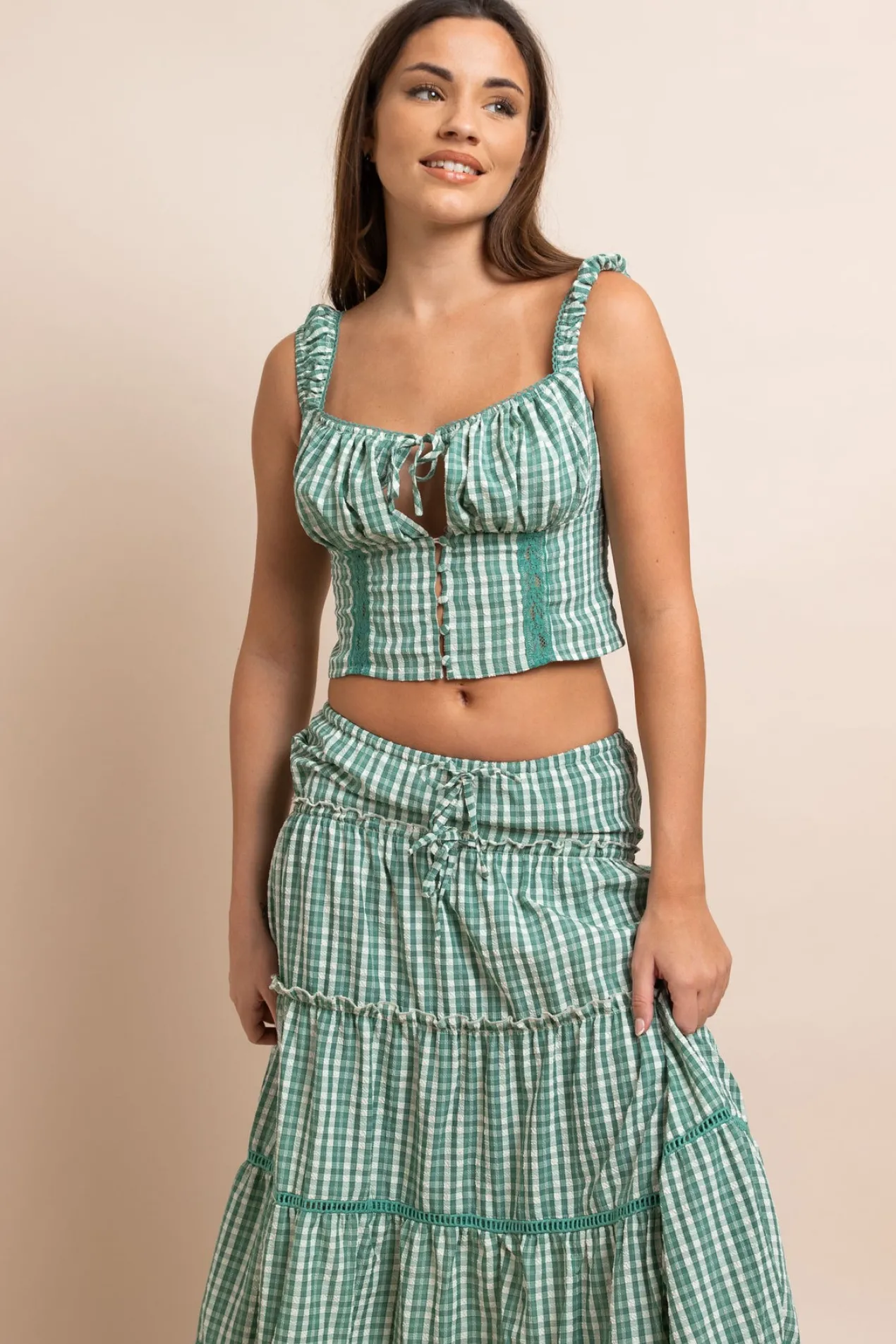 Women Daisy Street Tops-Gingham Check Milkmaid Top
