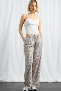 Women Daisy Street Trousers-Gingham Drawstring Wide Leg Trousers
