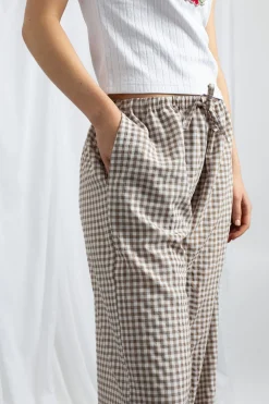 Women Daisy Street Trousers-Gingham Drawstring Wide Leg Trousers