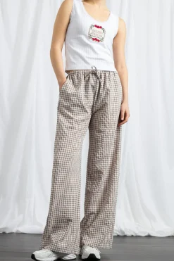 Women Daisy Street Trousers-Gingham Drawstring Wide Leg Trousers