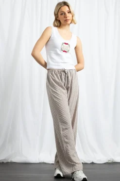 Women Daisy Street Trousers-Gingham Drawstring Wide Leg Trousers