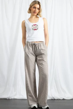 Women Daisy Street Trousers-Gingham Drawstring Wide Leg Trousers