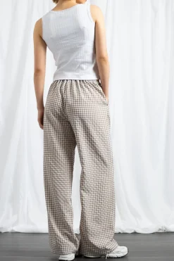 Women Daisy Street Trousers-Gingham Drawstring Wide Leg Trousers