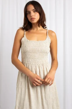 Women Daisy Street Dresses-Gingham Midi Dress With Shirred Bodice